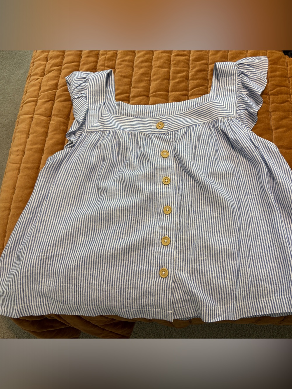 Blue & White Striped Ruffle-Sleeve Button-Front Top - Picture 4 of 5